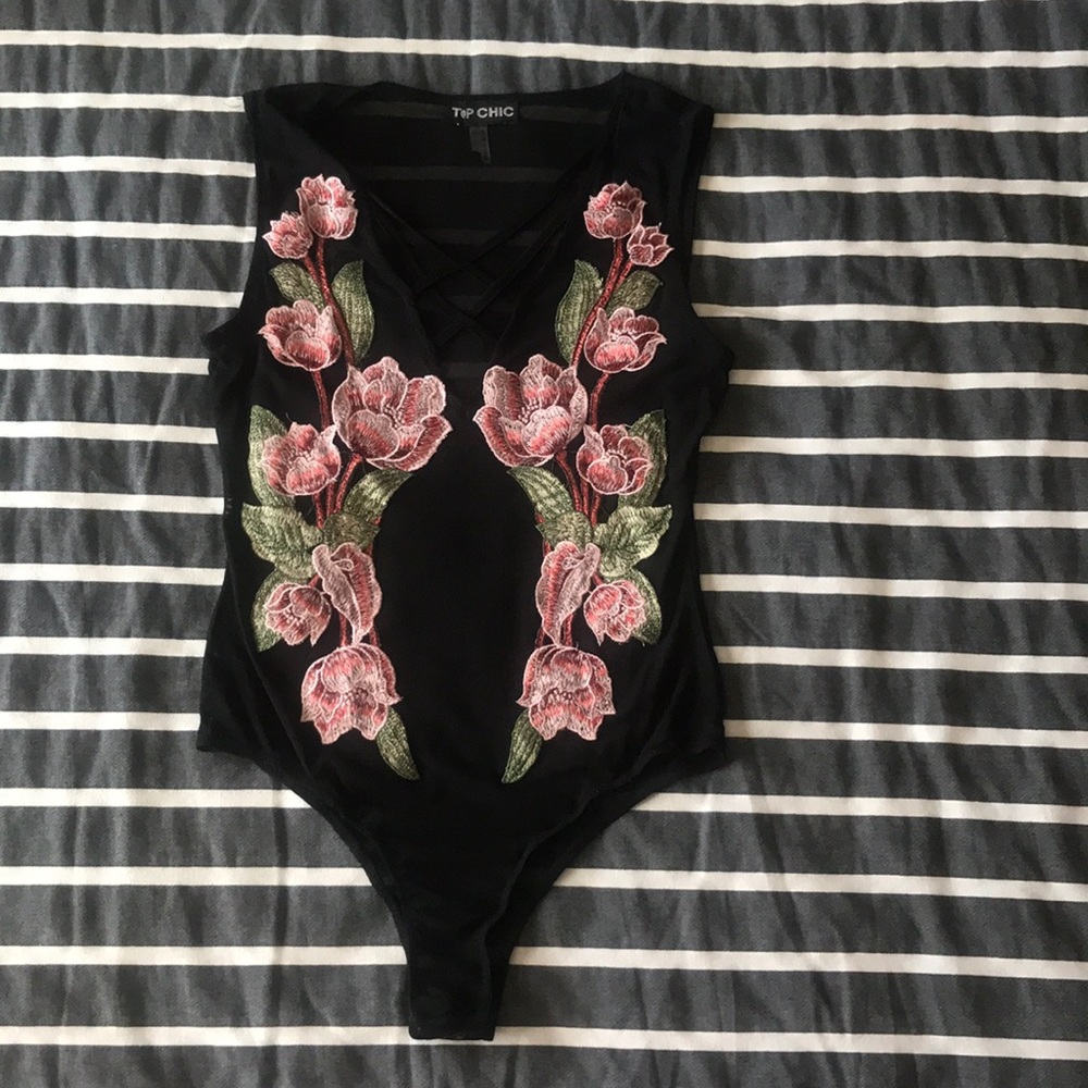 Mesh Floral Criss Cross Bodysuit